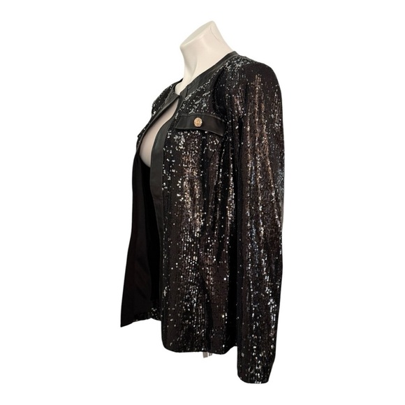 MING WANG Open Front Sequin Vegan Leather Jacket Black Size M NEW - Picture 7 of 12